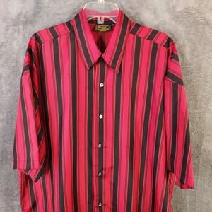 Vintage Monzini Collection Shirt‎ Men's 2XL Stripe Print Button Up USA 70s Disco